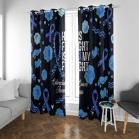 His Fight Is My Fight Colorectal Cancer Awareness Window Curtain Blue Ribbon Heart Pattern Illustration