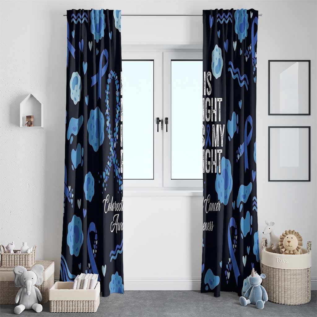 His Fight Is My Fight Colorectal Cancer Awareness Window Curtain Blue Ribbon Heart Pattern Illustration
