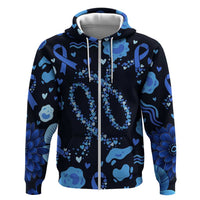 His Fight Is My Fight Colorectal Cancer Awareness Zip Hoodie Blue Ribbon Heart Pattern Illustration