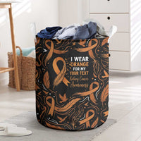 Personalized I Wear Orange Kidney Cancer Awareness Laundry Basket Feathered Ribbon Silhouette Illustration