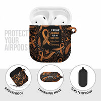 Personalized I Wear Orange Kidney Cancer Awareness AirPods Case Feathered Ribbon Silhouette Illustration
