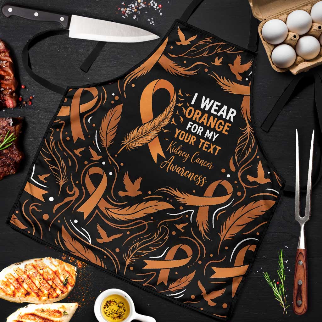 Personalized I Wear Orange Kidney Cancer Awareness Apron Feathered Ribbon Silhouette Illustration