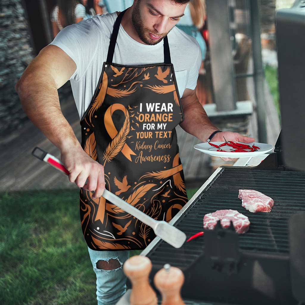 Personalized I Wear Orange Kidney Cancer Awareness Apron Feathered Ribbon Silhouette Illustration