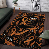 Personalized I Wear Orange Kidney Cancer Awareness Area Rug Feathered Ribbon Silhouette Illustration