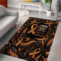 Personalized I Wear Orange Kidney Cancer Awareness Area Rug Feathered Ribbon Silhouette Illustration