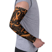 Personalized I Wear Orange Kidney Cancer Awareness Arm Sleeves Feathered Ribbon Silhouette Illustration
