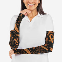 Personalized I Wear Orange Kidney Cancer Awareness Arm Sleeves Feathered Ribbon Silhouette Illustration
