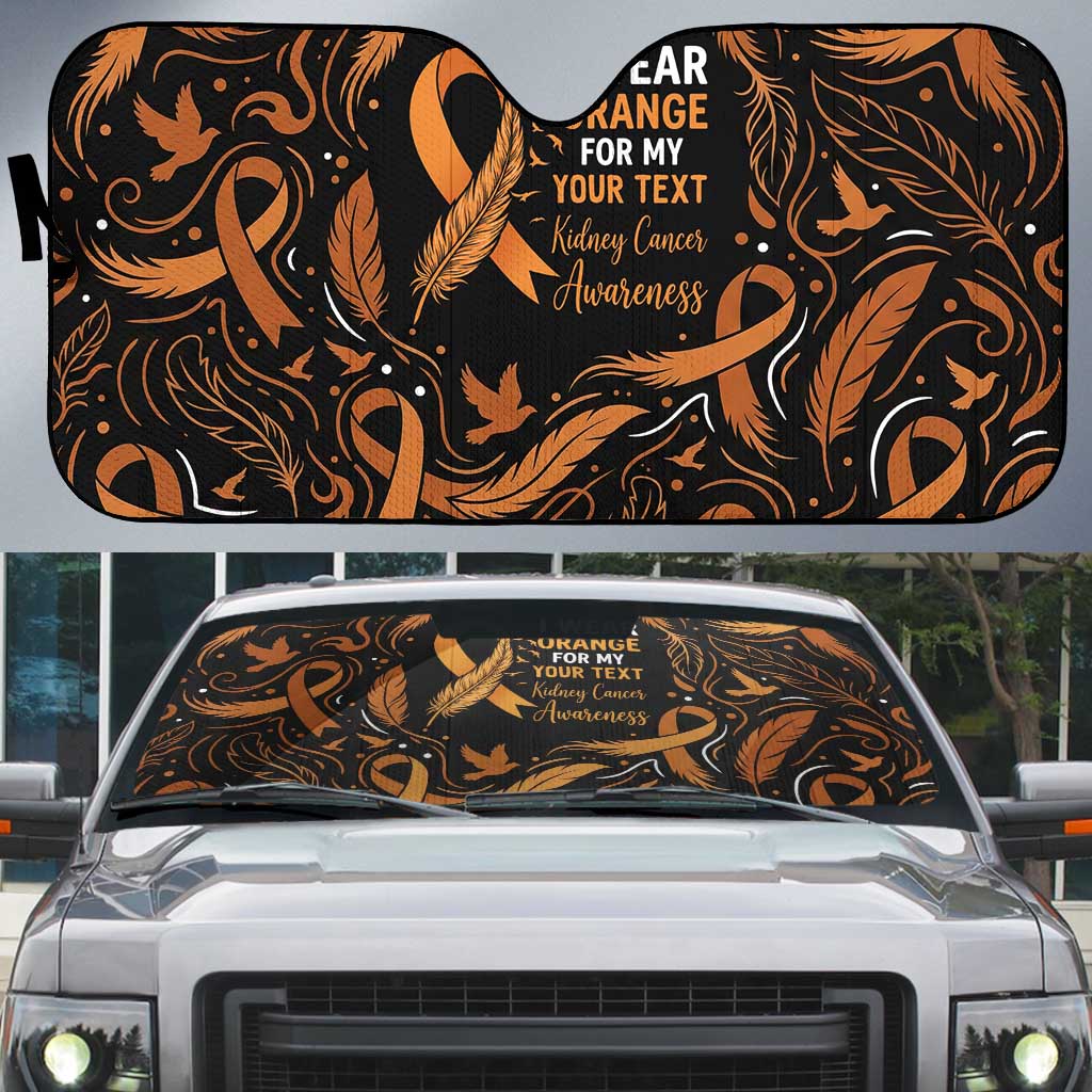 Personalized I Wear Orange Kidney Cancer Awareness Auto Sun Shade Feathered Ribbon Silhouette Illustration