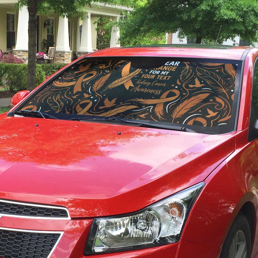 Personalized I Wear Orange Kidney Cancer Awareness Auto Sun Shade Feathered Ribbon Silhouette Illustration