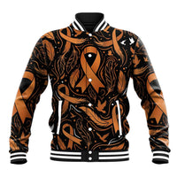 Personalized I Wear Orange Kidney Cancer Awareness Baseball Jacket Feathered Ribbon Silhouette Illustration