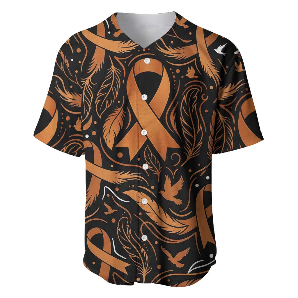 Personalized I Wear Orange Kidney Cancer Awareness Baseball Jersey Feathered Ribbon Silhouette Illustration