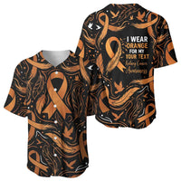Personalized I Wear Orange Kidney Cancer Awareness Baseball Jersey Feathered Ribbon Silhouette Illustration