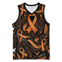 Personalized I Wear Orange Kidney Cancer Awareness Basketball Jersey Feathered Ribbon Silhouette Illustration