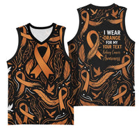 Personalized I Wear Orange Kidney Cancer Awareness Basketball Jersey Feathered Ribbon Silhouette Illustration