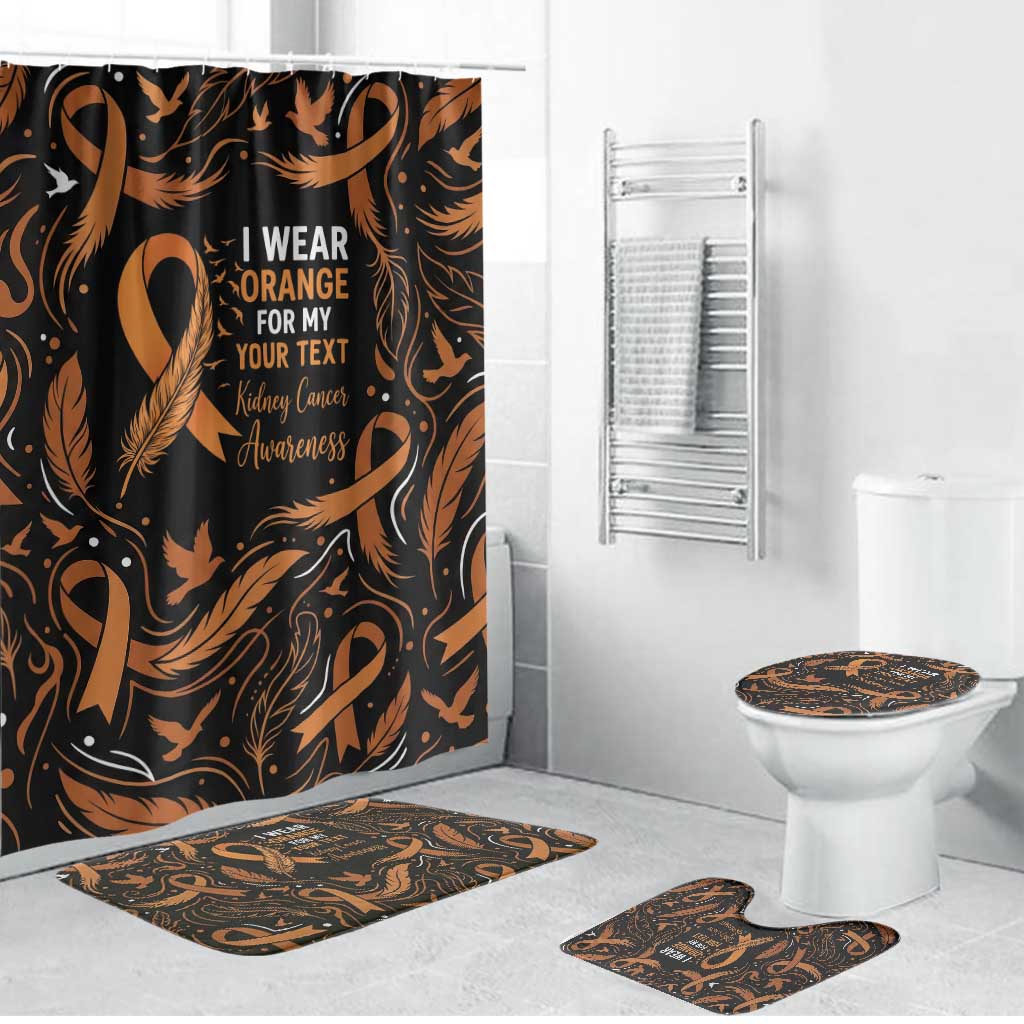 Personalized I Wear Orange Kidney Cancer Awareness Bathroom Set Feathered Ribbon Silhouette Illustration