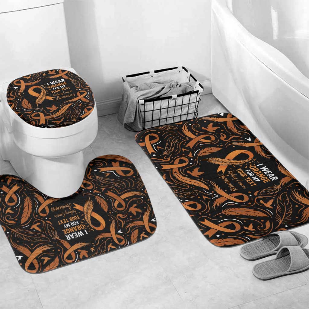 Personalized I Wear Orange Kidney Cancer Awareness Bathroom Set Feathered Ribbon Silhouette Illustration