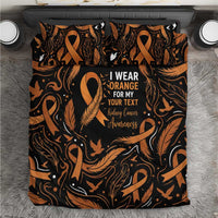 Personalized I Wear Orange Kidney Cancer Awareness Bedding Set Feathered Ribbon Silhouette Illustration