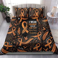 Personalized I Wear Orange Kidney Cancer Awareness Bedding Set Feathered Ribbon Silhouette Illustration