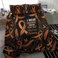 Personalized I Wear Orange Kidney Cancer Awareness Bedding Set Feathered Ribbon Silhouette Illustration