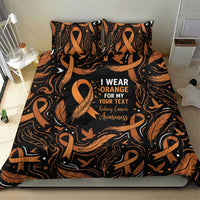 Personalized I Wear Orange Kidney Cancer Awareness Bedding Set Feathered Ribbon Silhouette Illustration