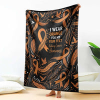 Personalized I Wear Orange Kidney Cancer Awareness Blanket Feathered Ribbon Silhouette Illustration