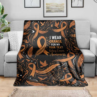 Personalized I Wear Orange Kidney Cancer Awareness Blanket Feathered Ribbon Silhouette Illustration