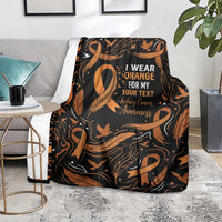 Personalized I Wear Orange Kidney Cancer Awareness Blanket Feathered Ribbon Silhouette Illustration