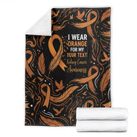 Personalized I Wear Orange Kidney Cancer Awareness Blanket Feathered Ribbon Silhouette Illustration