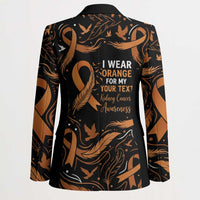 Personalized I Wear Orange Kidney Cancer Awareness Blazer Feathered Ribbon Silhouette Illustration