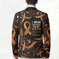 Personalized I Wear Orange Kidney Cancer Awareness Blazer Feathered Ribbon Silhouette Illustration