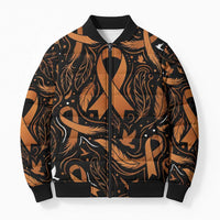 Personalized I Wear Orange Kidney Cancer Awareness Bomber Puffer Jacket Feathered Ribbon Silhouette Illustration