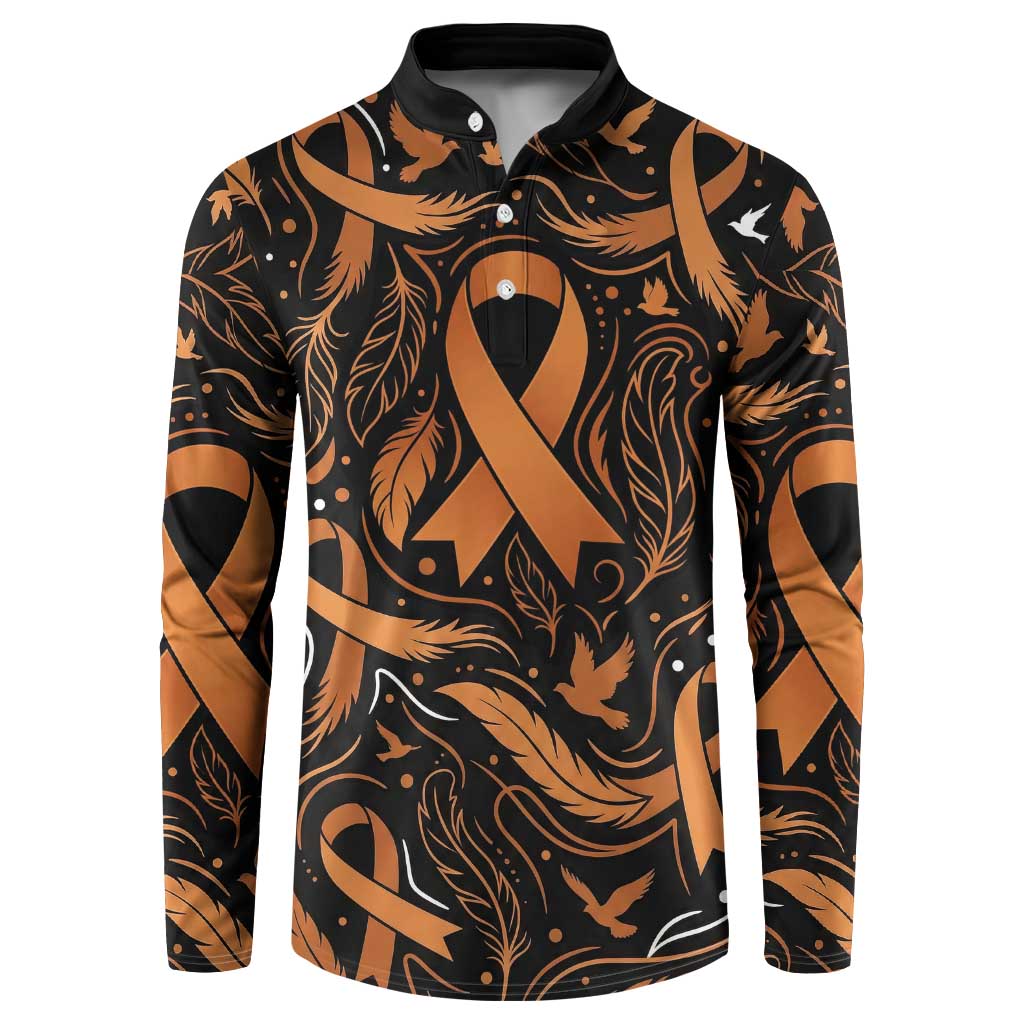 Personalized I Wear Orange Kidney Cancer Awareness Button Sweatshirt Feathered Ribbon Silhouette Illustration