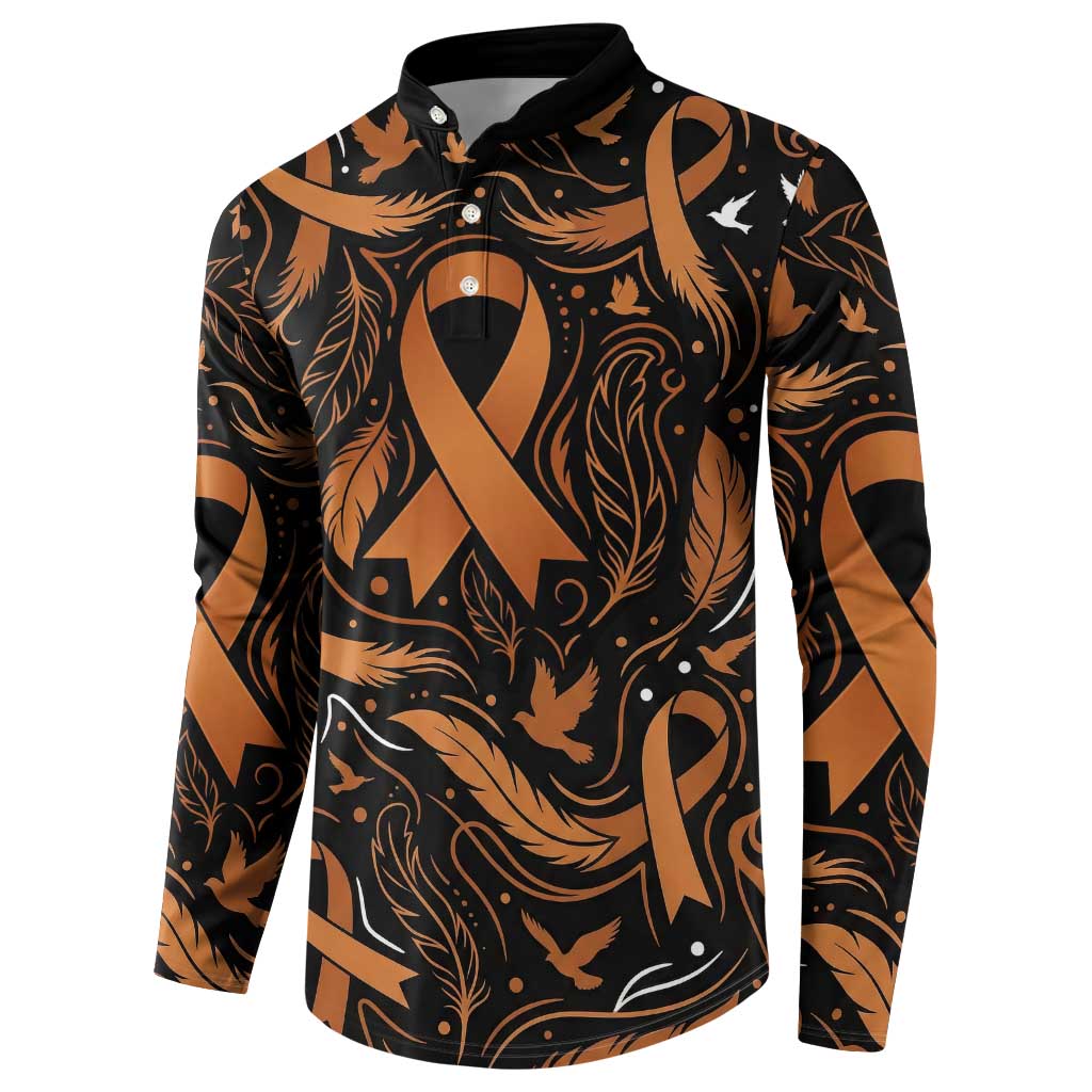 Personalized I Wear Orange Kidney Cancer Awareness Button Sweatshirt Feathered Ribbon Silhouette Illustration