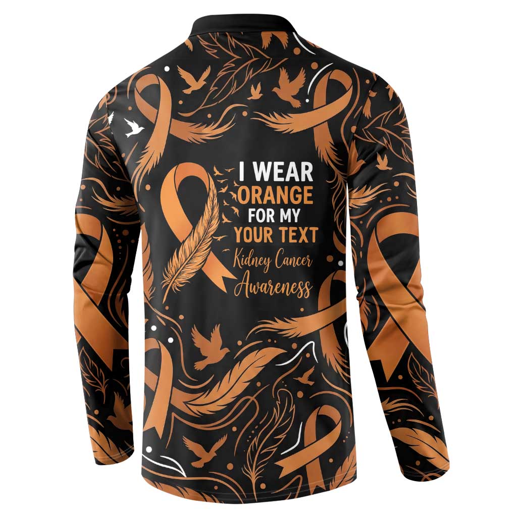 Personalized I Wear Orange Kidney Cancer Awareness Button Sweatshirt Feathered Ribbon Silhouette Illustration