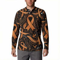 Personalized I Wear Orange Kidney Cancer Awareness Button Sweatshirt Feathered Ribbon Silhouette Illustration