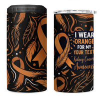 Personalized I Wear Orange Kidney Cancer Awareness 4 in 1 Can Cooler Tumbler Feathered Ribbon Silhouette Illustration