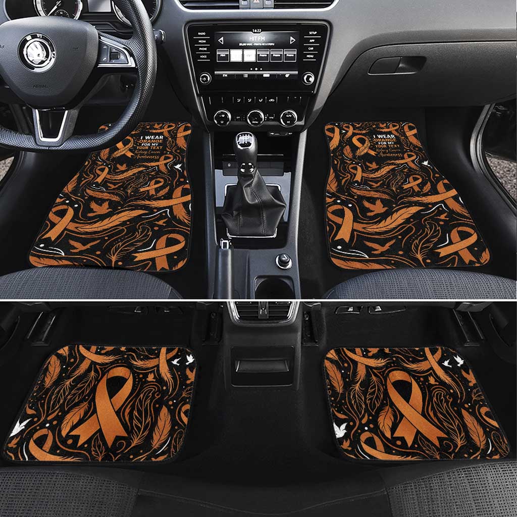 Personalized I Wear Orange Kidney Cancer Awareness Car Mats Feathered Ribbon Silhouette Illustration