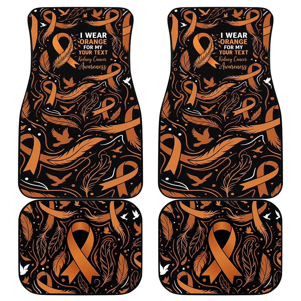 Personalized I Wear Orange Kidney Cancer Awareness Car Mats Feathered Ribbon Silhouette Illustration