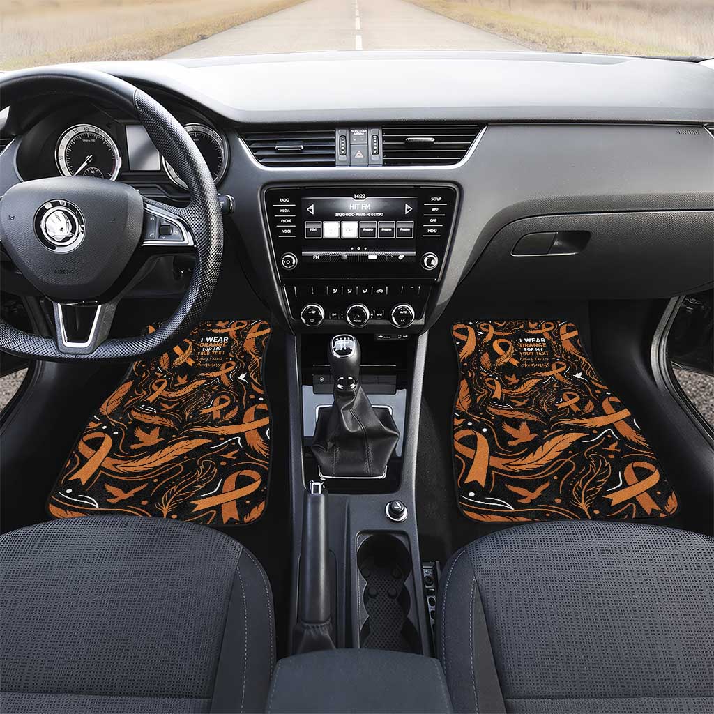 Personalized I Wear Orange Kidney Cancer Awareness Car Mats Feathered Ribbon Silhouette Illustration