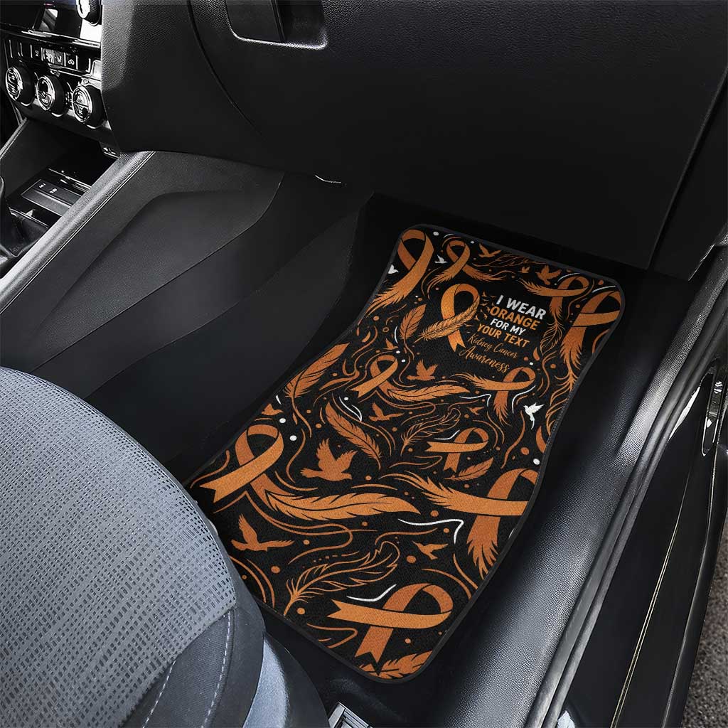 Personalized I Wear Orange Kidney Cancer Awareness Car Mats Feathered Ribbon Silhouette Illustration