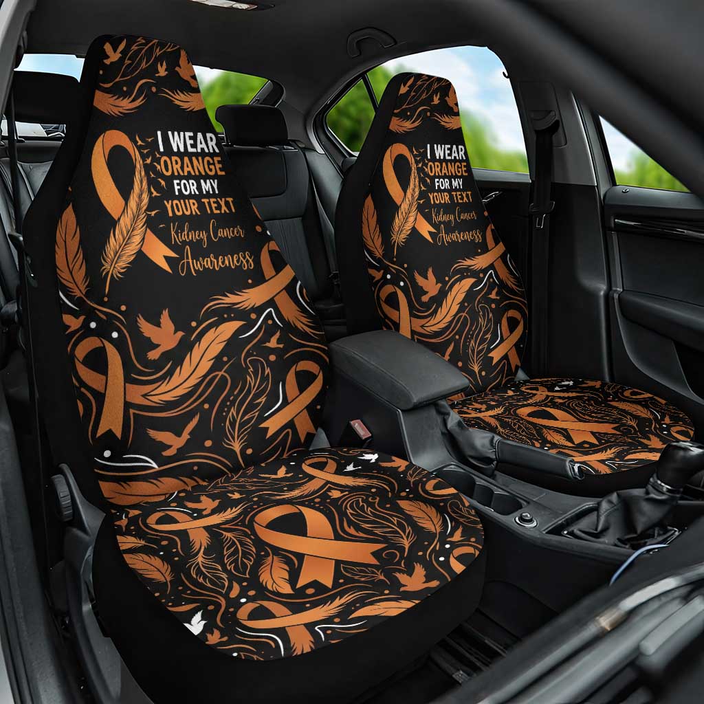 Personalized I Wear Orange Kidney Cancer Awareness Car Seat Cover Feathered Ribbon Silhouette Illustration