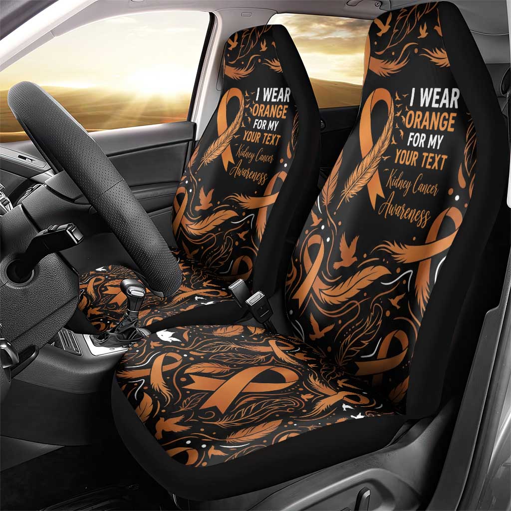 Personalized I Wear Orange Kidney Cancer Awareness Car Seat Cover Feathered Ribbon Silhouette Illustration