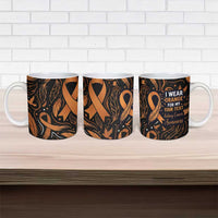 Personalized I Wear Orange Kidney Cancer Awareness Ceramic Mug Feathered Ribbon Silhouette Illustration