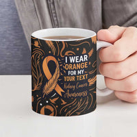 Personalized I Wear Orange Kidney Cancer Awareness Ceramic Mug Feathered Ribbon Silhouette Illustration