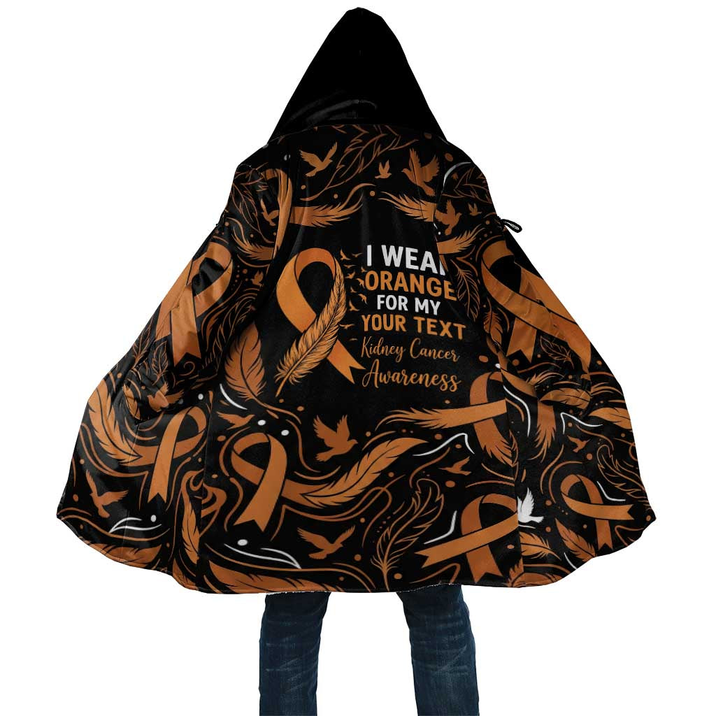 Personalized I Wear Orange Kidney Cancer Awareness Cloak Feathered Ribbon Silhouette Illustration
