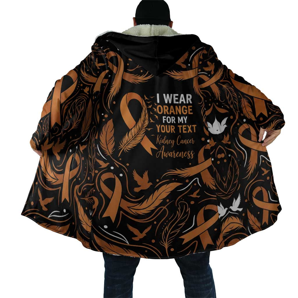 Personalized I Wear Orange Kidney Cancer Awareness Cloak Feathered Ribbon Silhouette Illustration