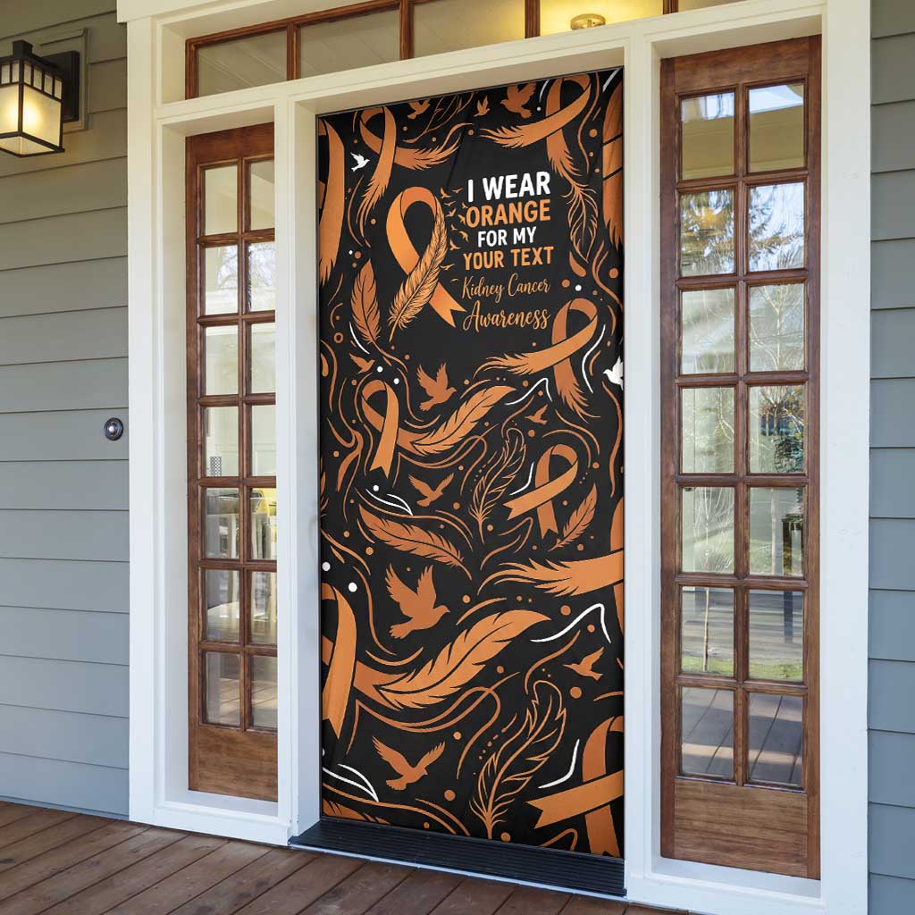 Personalized I Wear Orange Kidney Cancer Awareness Door Cover Feathered Ribbon Silhouette Illustration