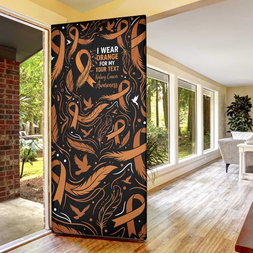 Personalized I Wear Orange Kidney Cancer Awareness Door Cover Feathered Ribbon Silhouette Illustration