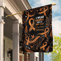 Personalized I Wear Orange Kidney Cancer Awareness Garden Flag Feathered Ribbon Silhouette Illustration
