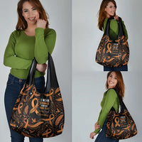 Personalized I Wear Orange Kidney Cancer Awareness Grocery Bag Feathered Ribbon Silhouette Illustration